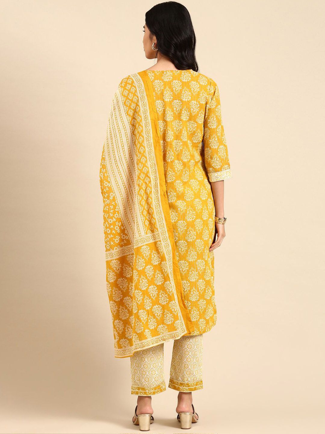 Women Rust Printed Straight Kurta Trousers With Dupatta set