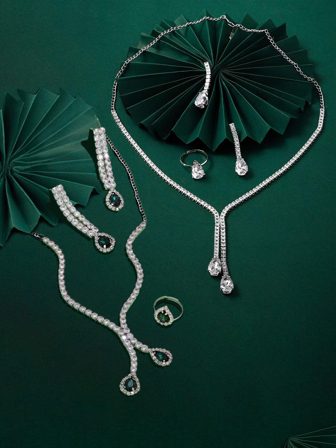 Zaveri Pearls Set Of 2 Sliver Plated Austrian Diamond Stone Studded Jewellery Set-picture-32