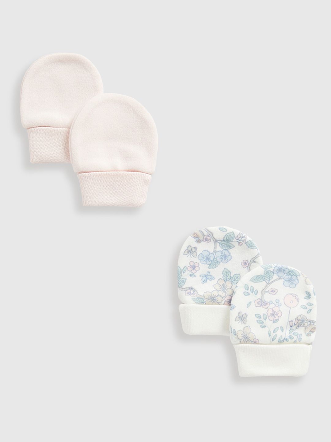 Mothercare Infant Girls Pretty Bird Pack Of 2 Pure Cotton Mittens