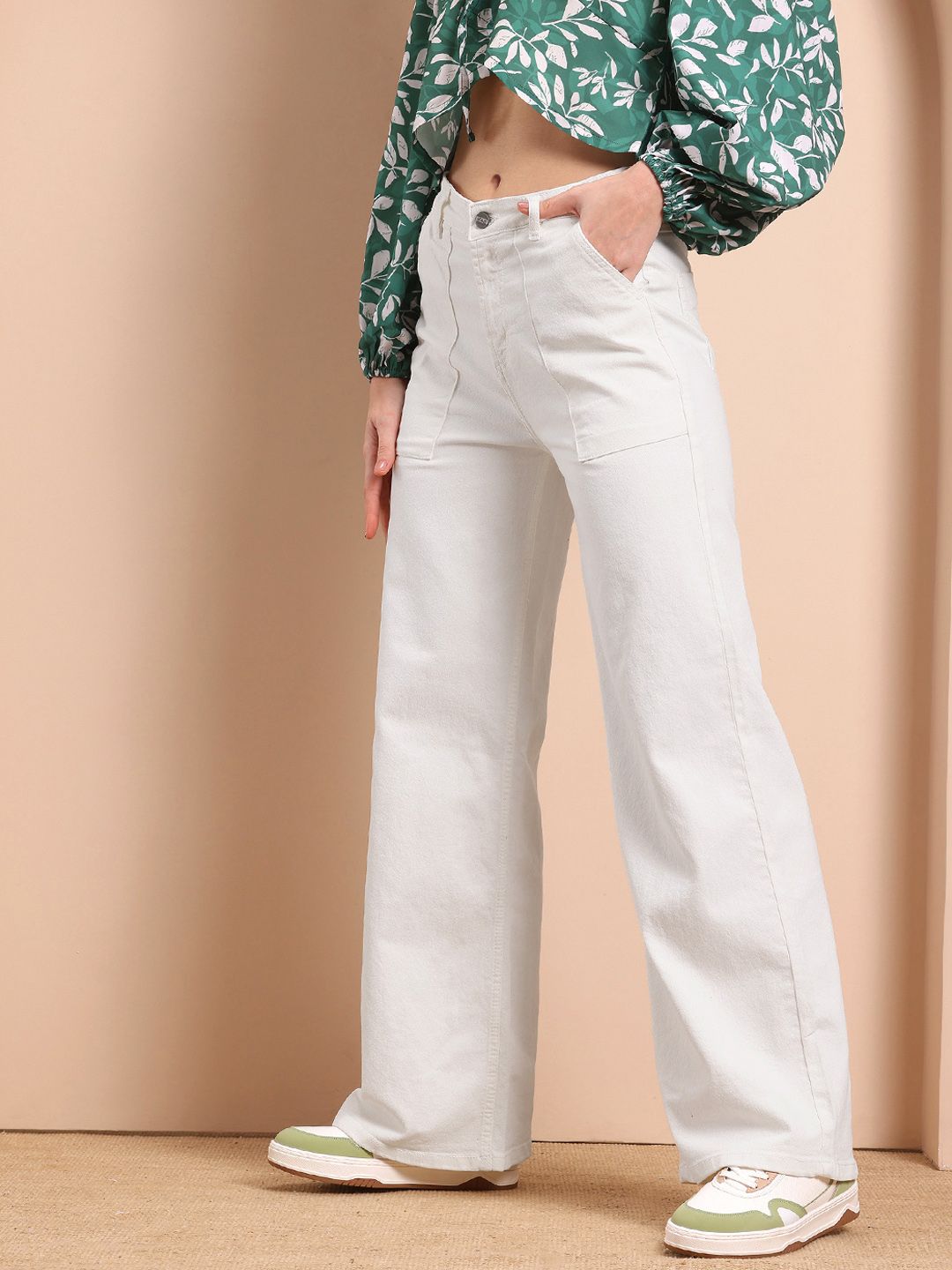 Mast & Harbour Women Mid-Rise Wide Leg Stretchable Jeans