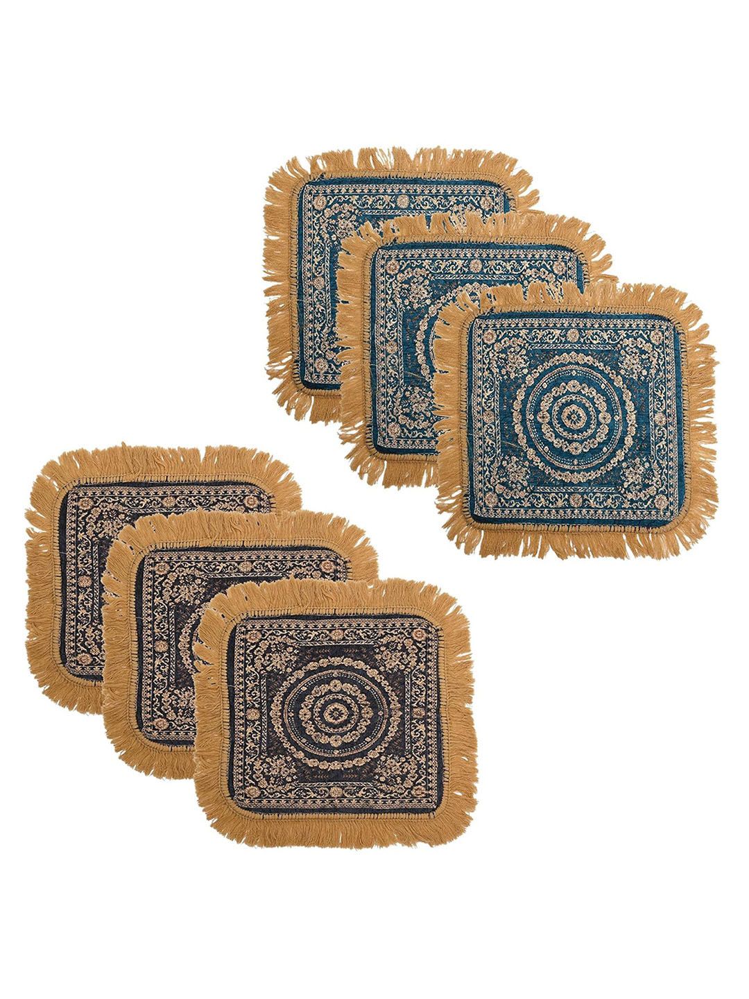 Kuber Industries Grey & Blue 6 Pieces Floral Printed Velvet Pooja Mats-picture-20
