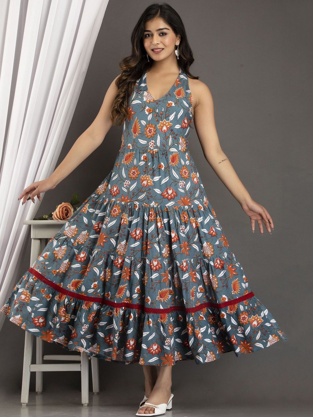 A&K Ethnic Motifs Printed A-Line Midi Ethnic Dresses-image-5