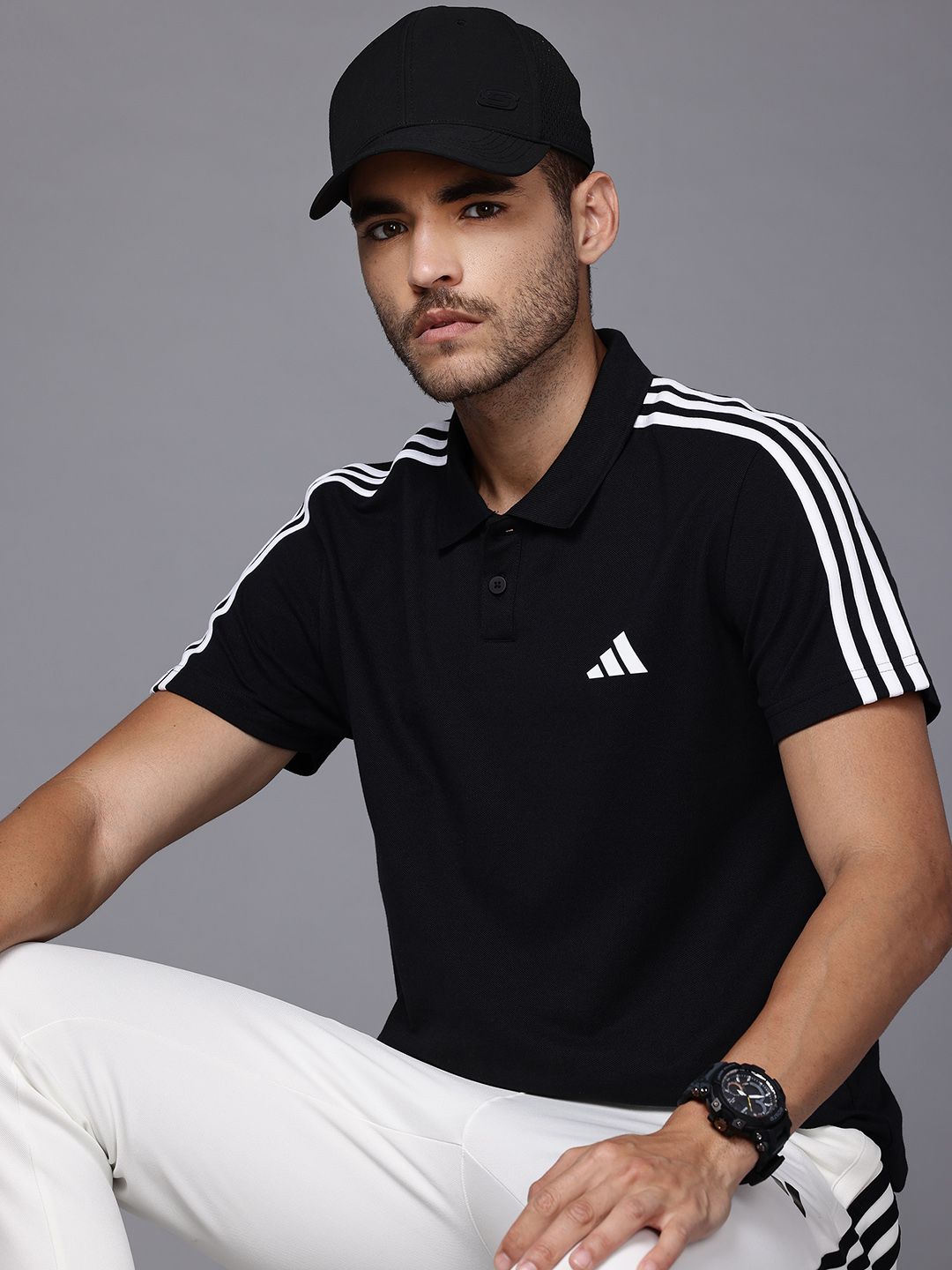 ADIDAS 3-Striped Polo Monochrome T-shirt-image-1