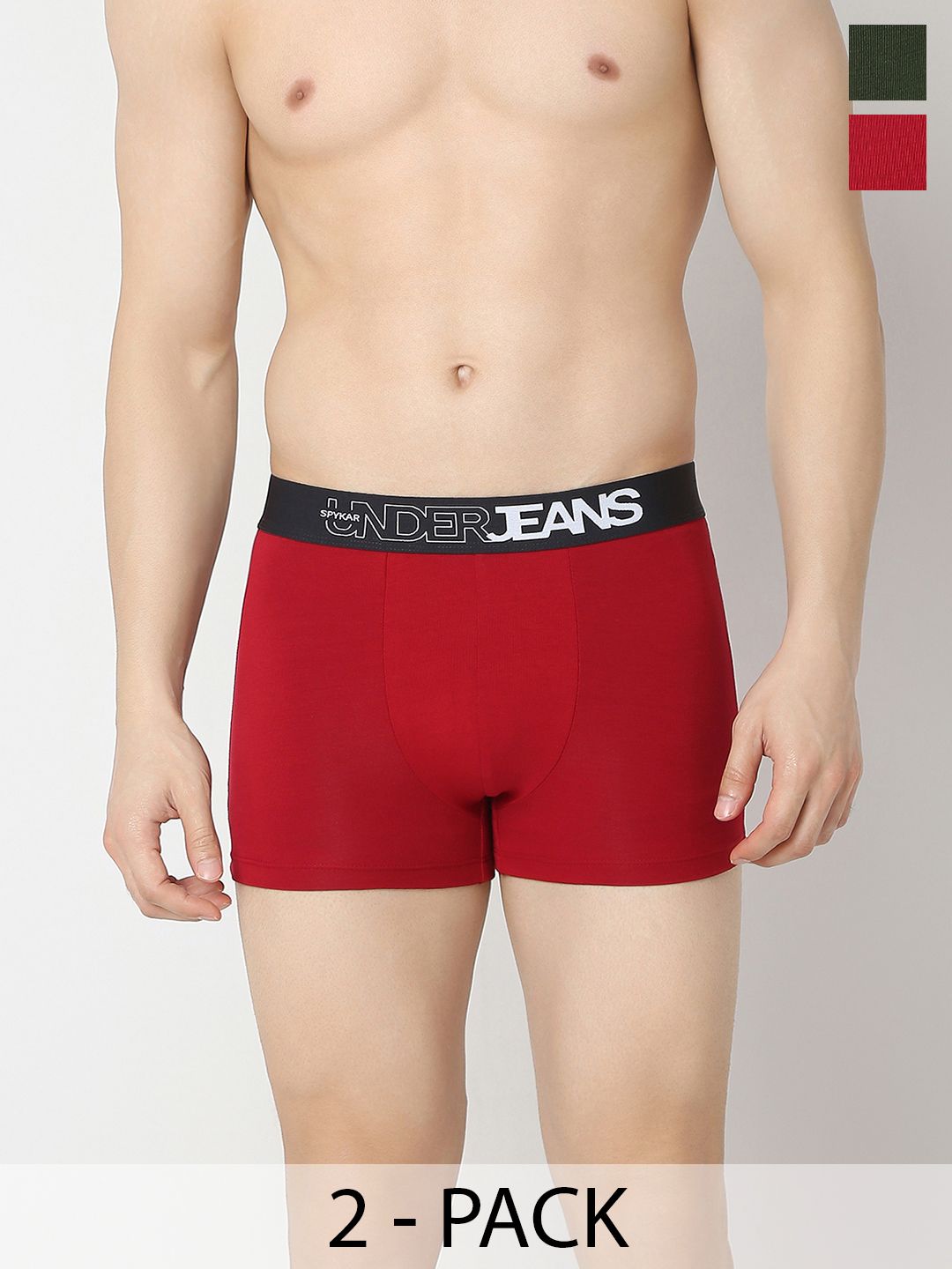 Underjeans by Spykar Mid-Rise Trunks UJNRPTC056MaroonOlive-Maroon_Olive-image-1
