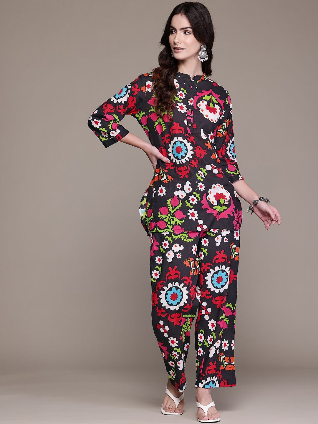 Readiprint Fashions Floral Printed Pure Cotton Tunic With Palazzos & Scrunchie-picture-40