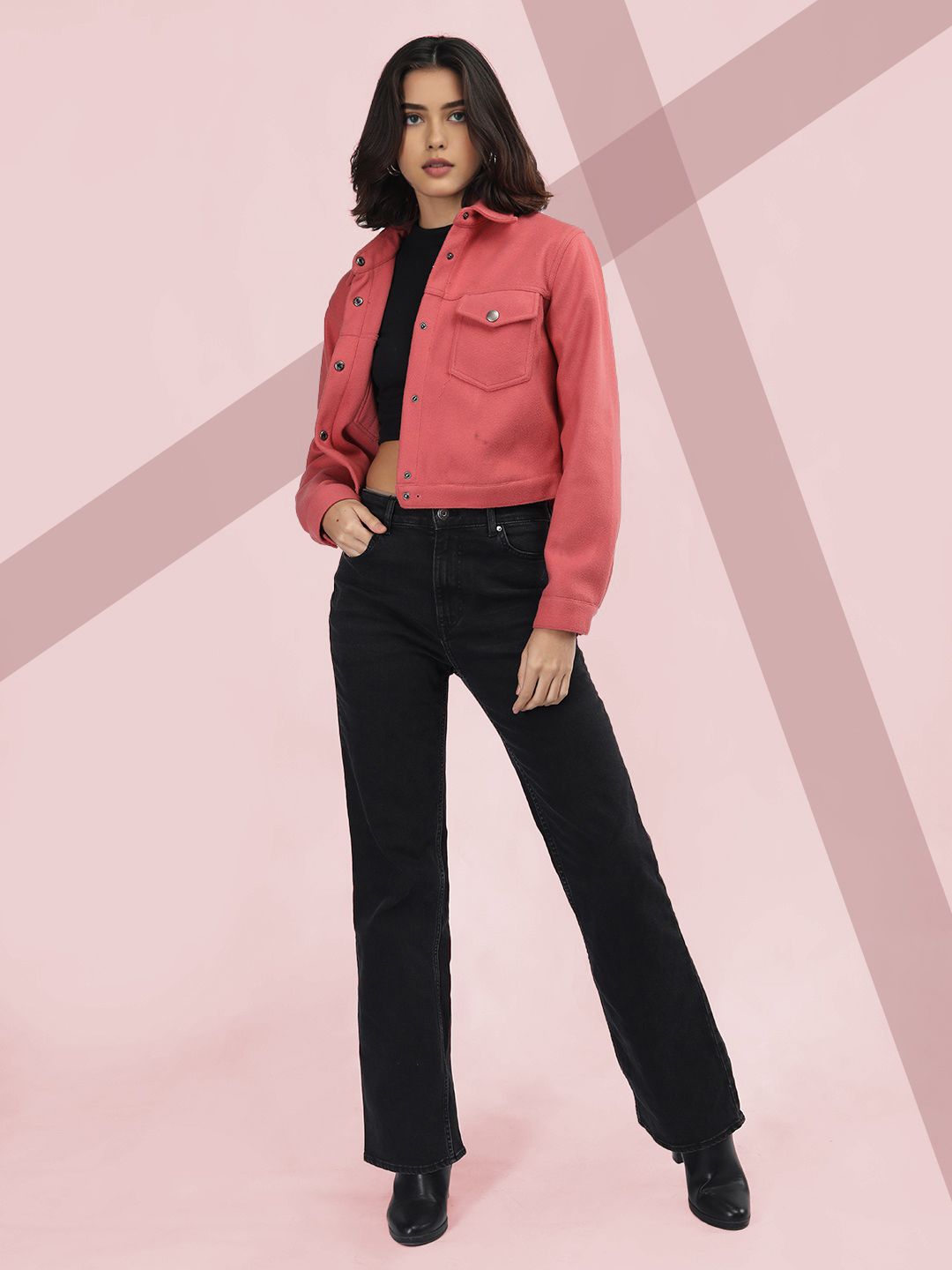 The Roadster Lifestyle Co. Spread Collar Woollen Crop Tailored Jacket-picture-30