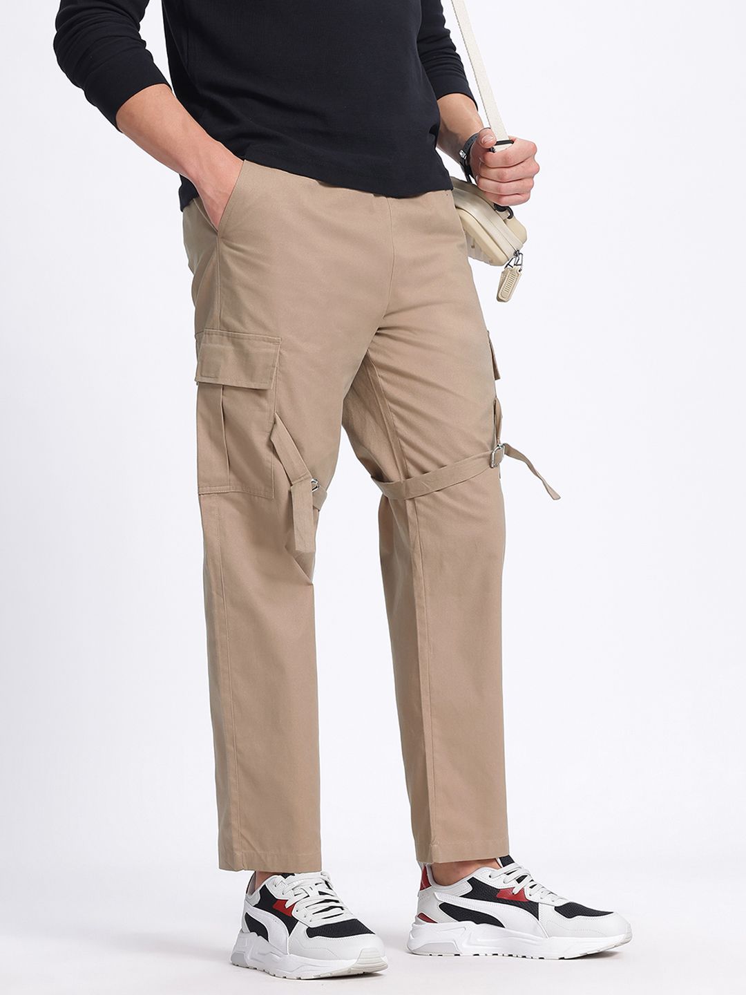 glitchez Men Taupe TrailCargo Style Relaxed Trousers-image-22