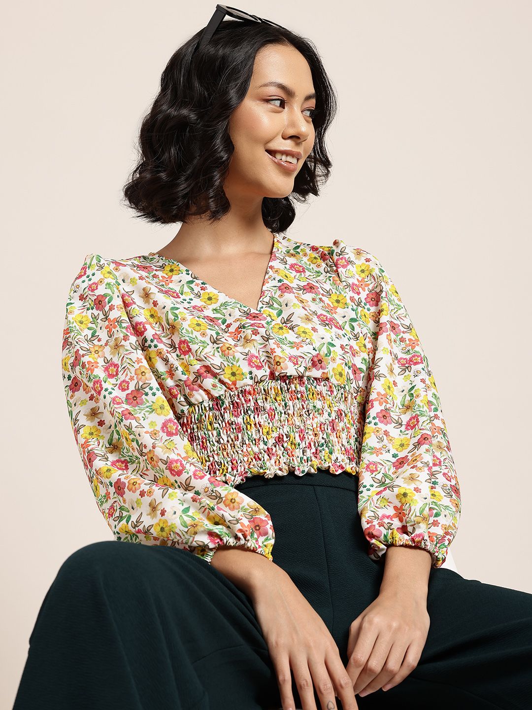 HERE&NOW Floral Print Puff Sleeve Wrap Top-picture-12