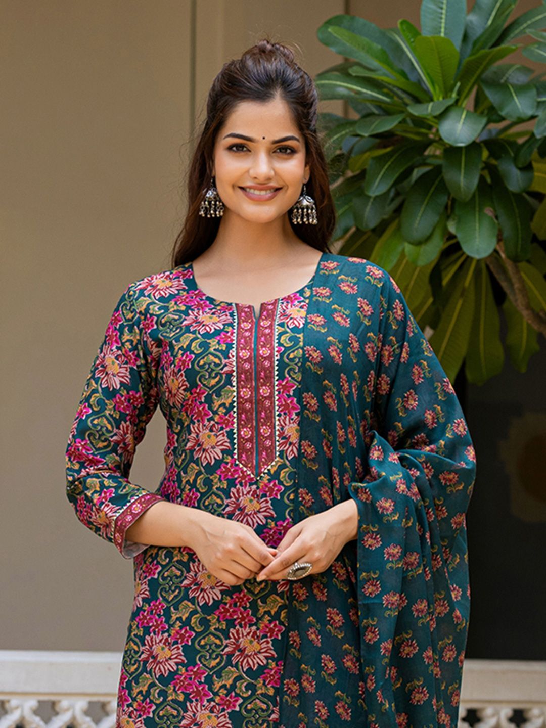 KALINI Women Floral Printed Regular Kurta with Trousers & Dupatta-picture-36