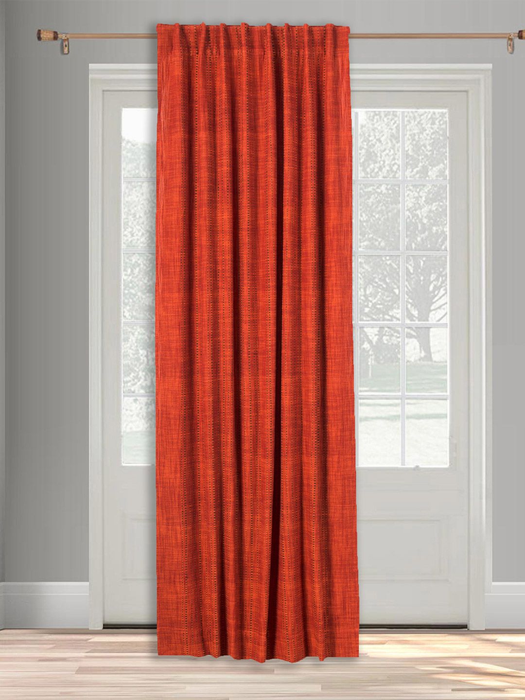 Fabindia Red & Black Striped Cotton Long Door Curtain-image-28