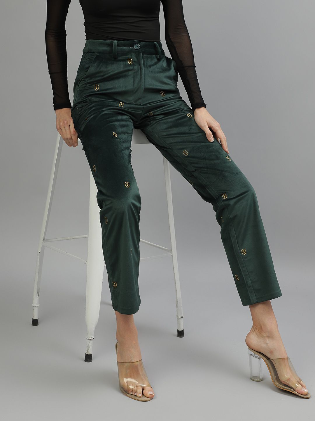 Iconic Women Green Solid Regular Fit Mid-Rise Trouser-picture-11