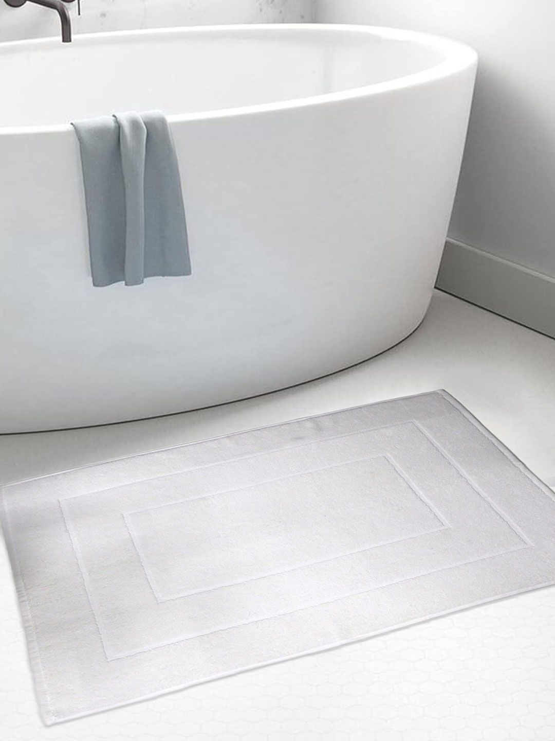 BOMBAY DYEING White Pure Cotton 450 GSM Anti Skid 450 GSM Bath Rugs-image-46
