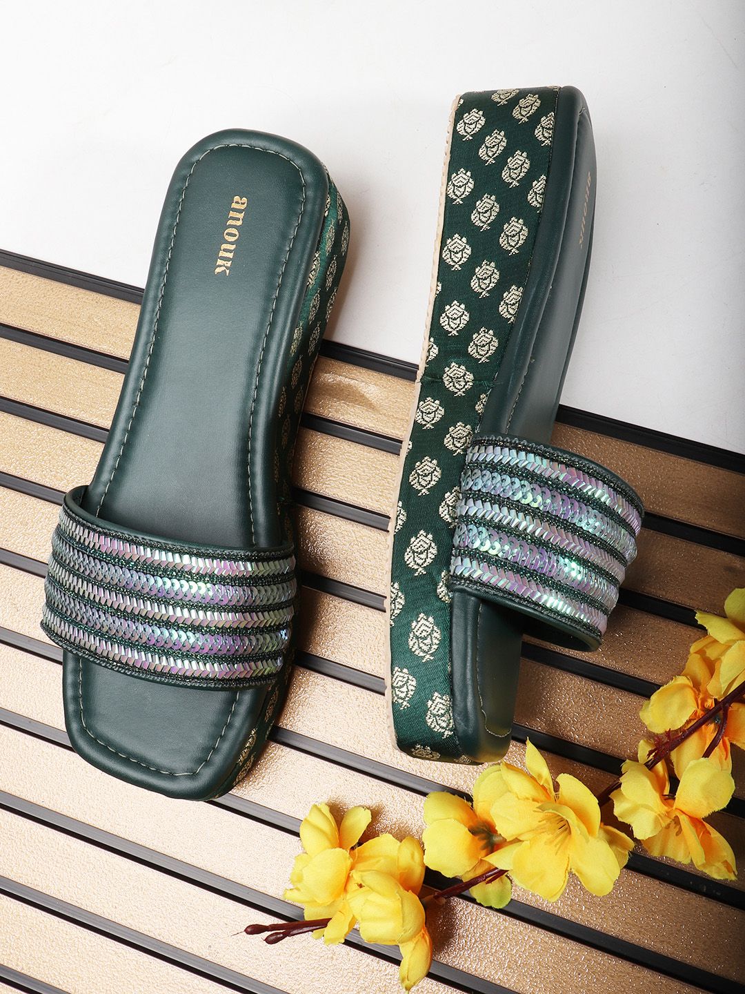 Anouk Embellished Ethnic Wedge Sandals-image-7