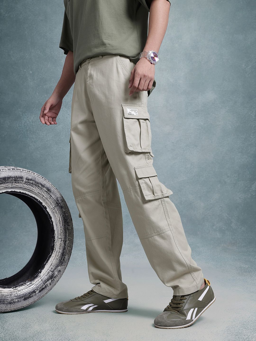 The Roadster Life Co. Men Mid-Rise Pure Cotton Relaxed Fit Cargos-picture-18