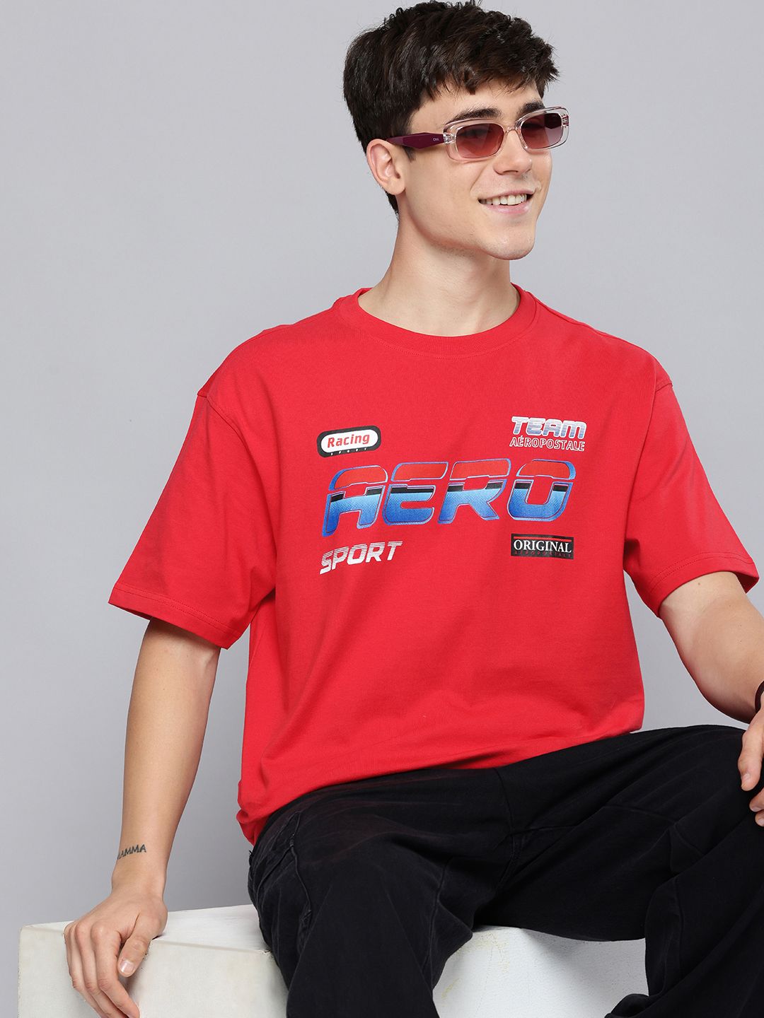 Aeropostale Typography Printed Drop-Shoulder Sleeves Relaxed Fit Pure Cotton T-shirt-picture-11