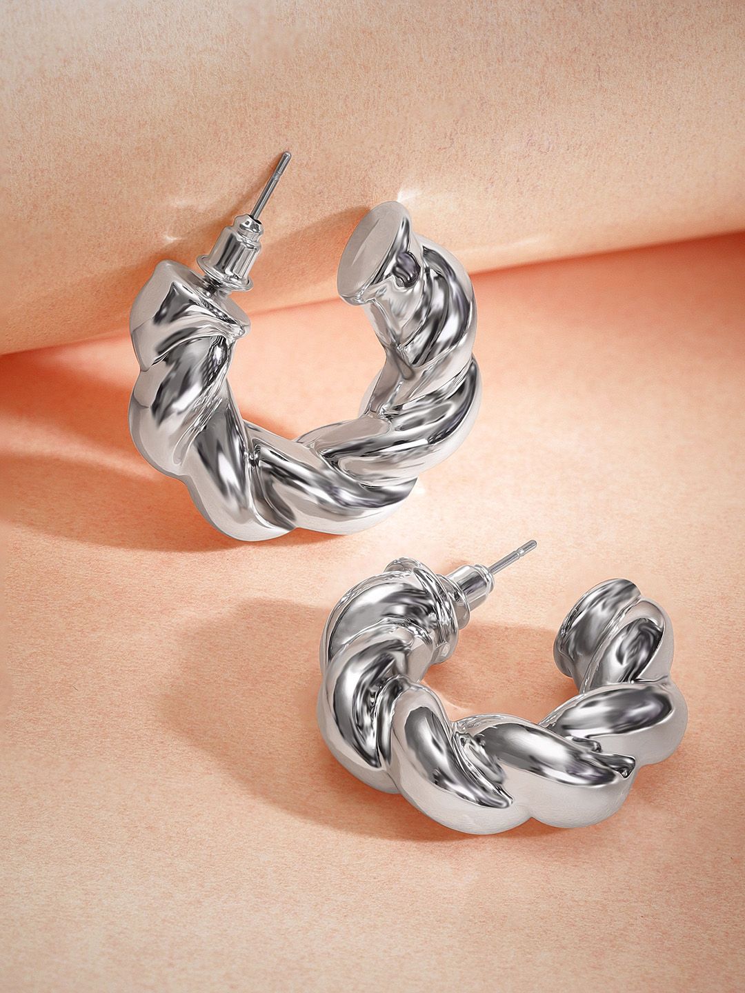 Rubans Silver-Plated Chunky Twisted Half Hoop Earrings-picture-26