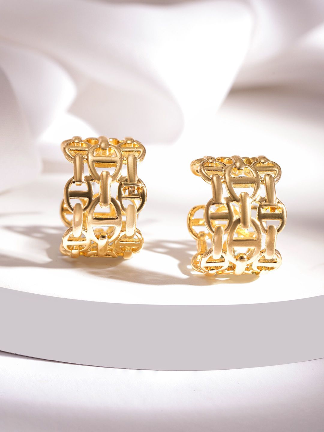 Rubans 18K Gold-Plated Geometric Pattern Hoop Earrings-picture-11