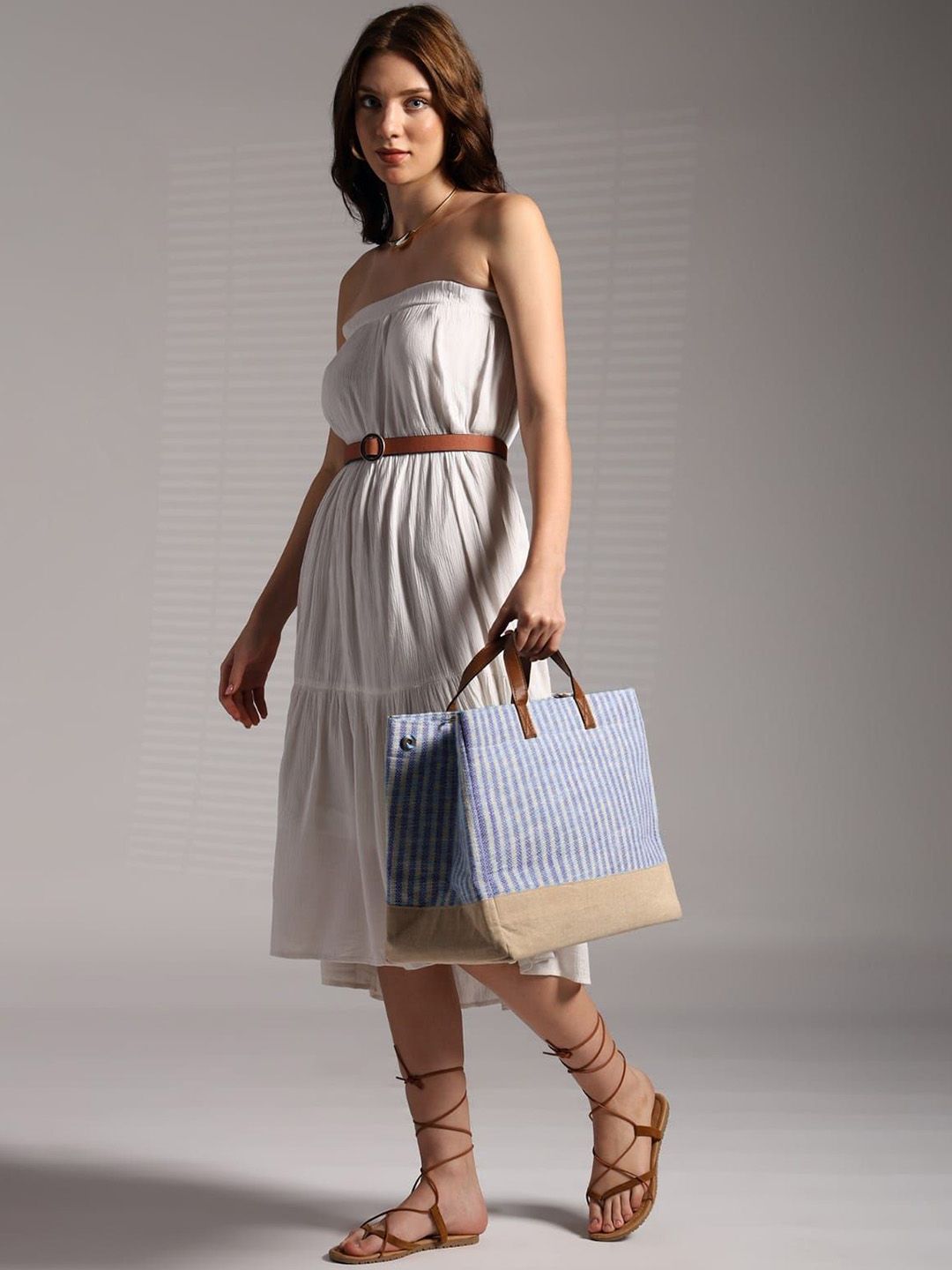 ENSAC Striped Structured Handheld Bag with Tasselled-picture-29