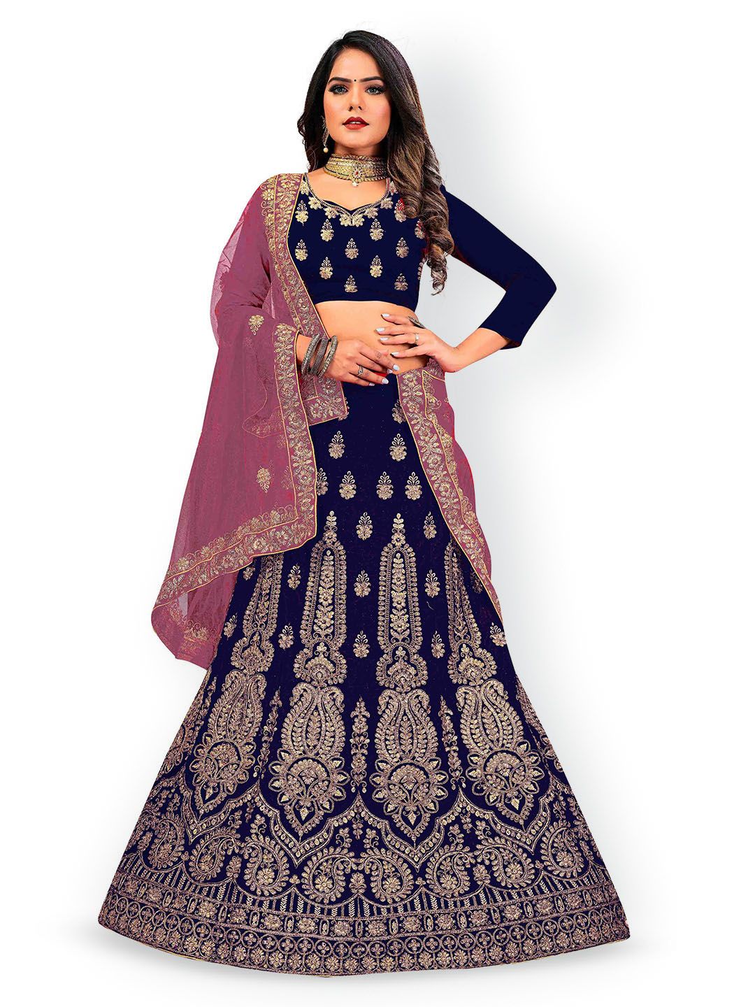 Maroosh Women Embellished Thread Work Unstitched Lehenga & Blouse With Dupatta-picture-14