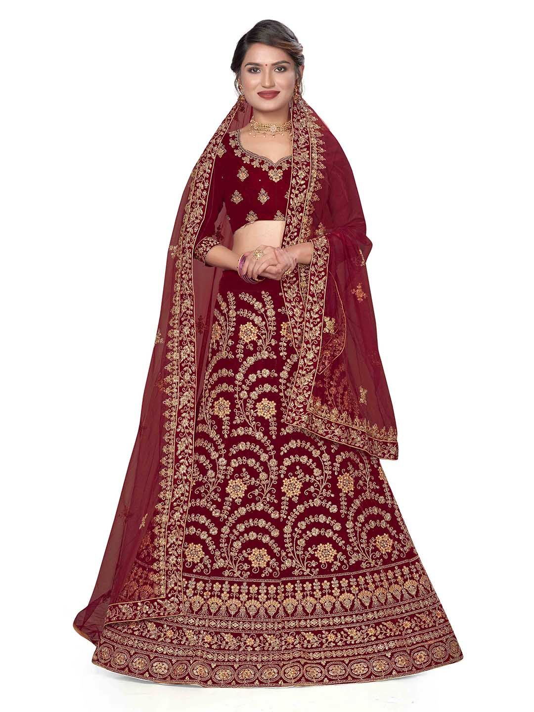 Maroosh Women Embroidered Thread Work Unstitched Lehenga & Blouse With Dupatta-picture-11
