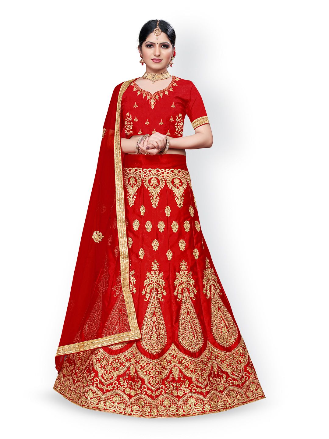 Maroosh Women Embellished Thread Work Unstitched Lehenga & Blouse With Dupatta-picture-39