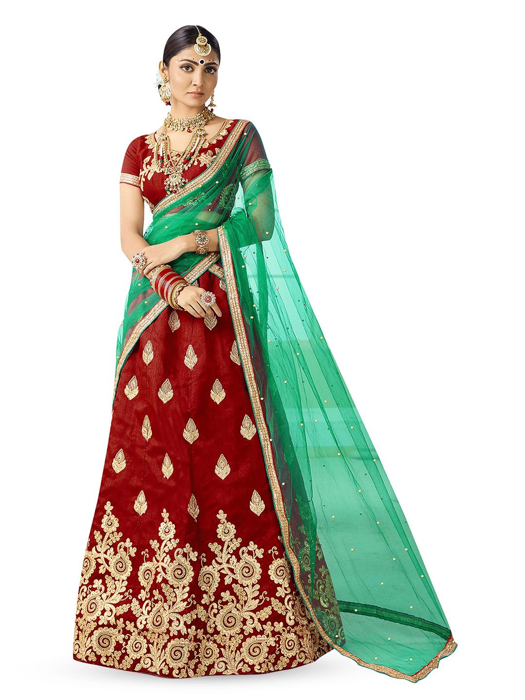 Maroosh Women Embroidered Thread Work Unstitched Lehenga & Blouse With Dupatta-picture-18
