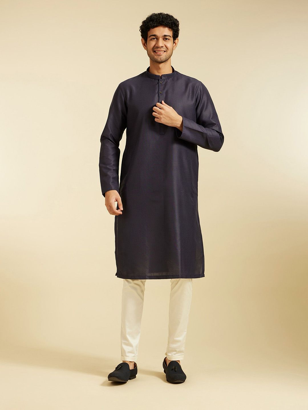 Diwas by Manyavar Mandarin Collar Long Sleeves Art Silk Straight Kurta-picture-51