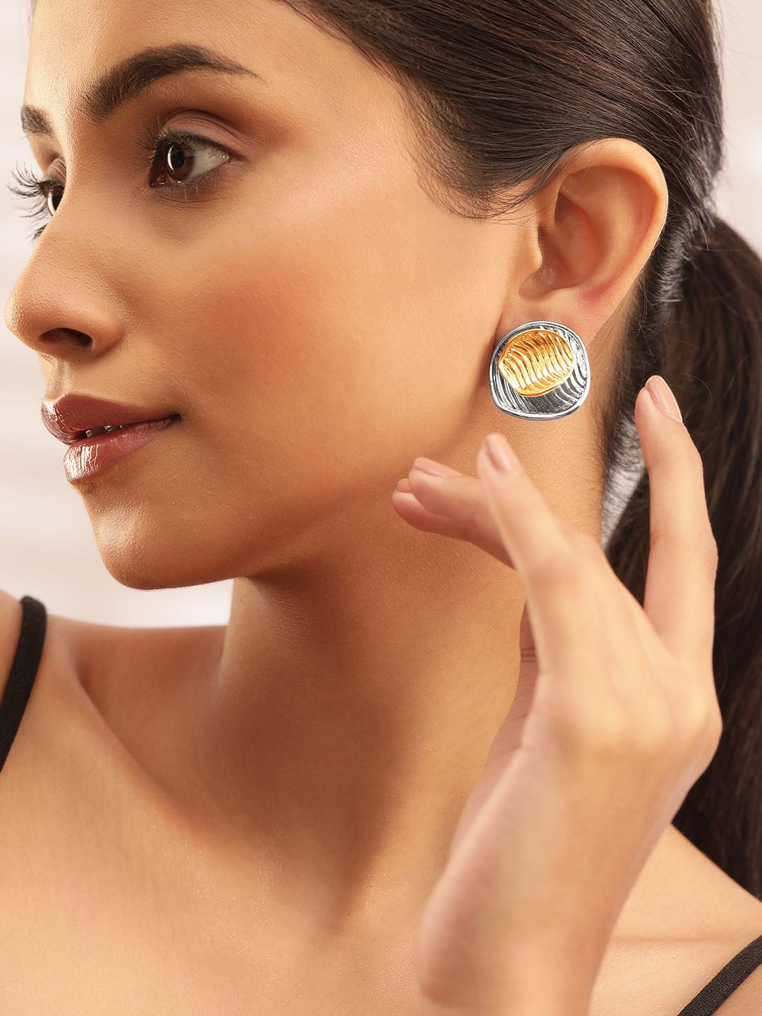 Rubans Rhodium & 18KT Gold Plated Stainless Steel Tarnish-Free Waterproof Studs-picture-29