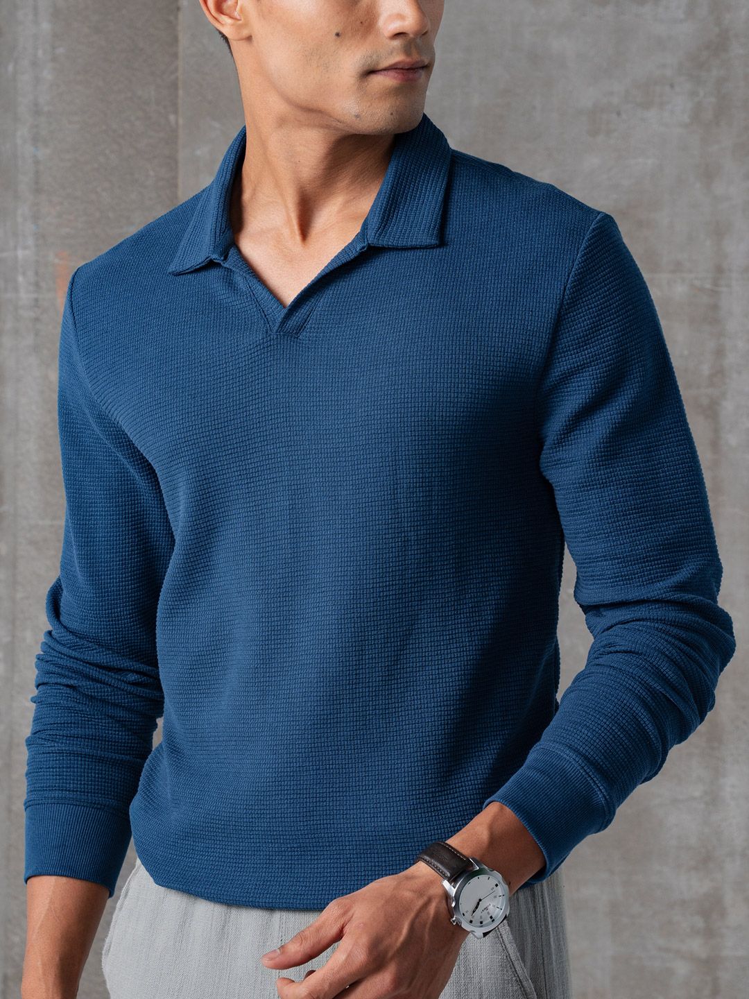 DAMENSCH Men Solid Polo Collar Cotton T-shirt-image-9