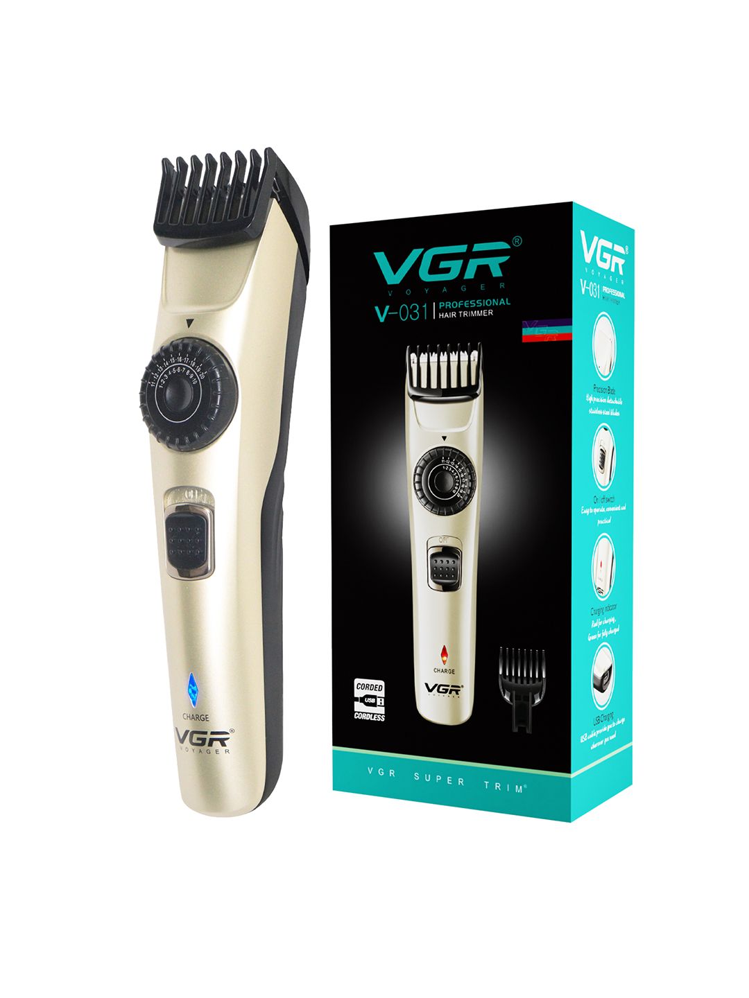 VGR V-031 Professional Hair Trimmer With 90 min Runtime - Beige-image-5