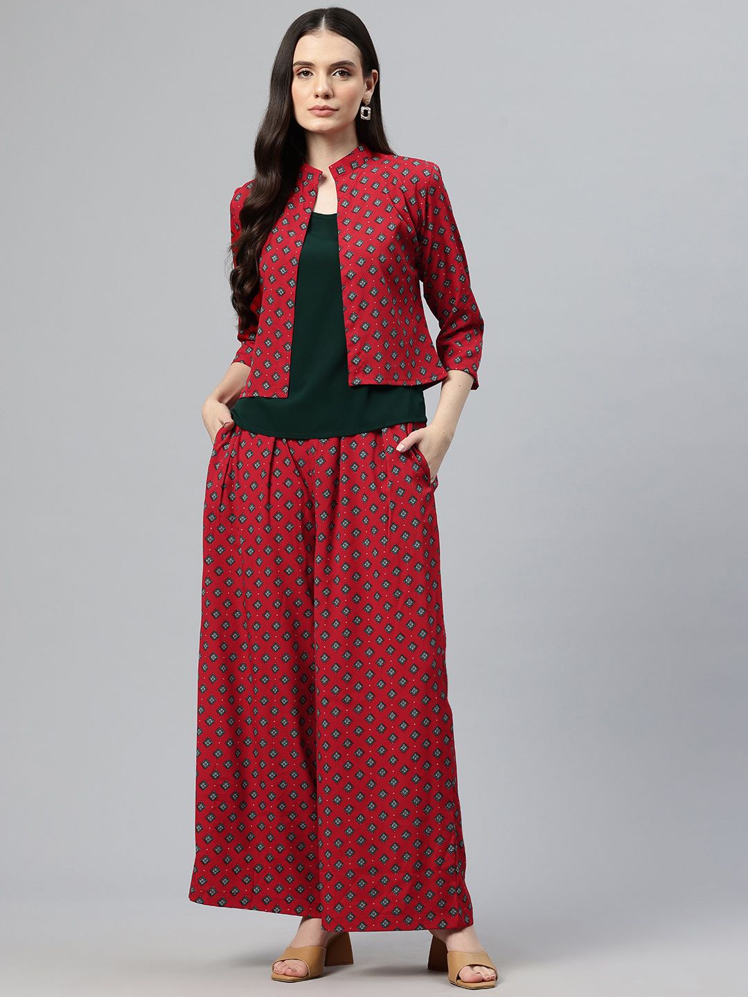 Cottinfab Women Solid Top with Printed Trousers & Jacket-picture-27