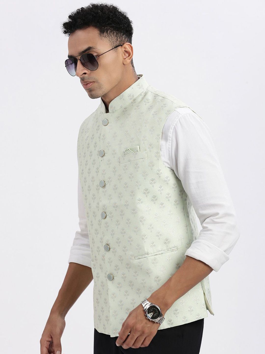 SHOWOFF Men Floral Printed Nehru Jackets-image-47