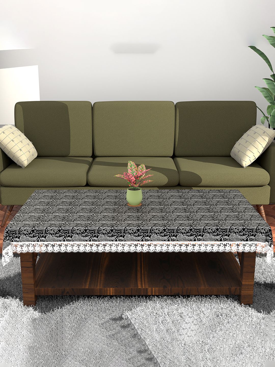 Kuber Industries Black & White Floral Waterproof 4-Seater Table Cover-picture-38