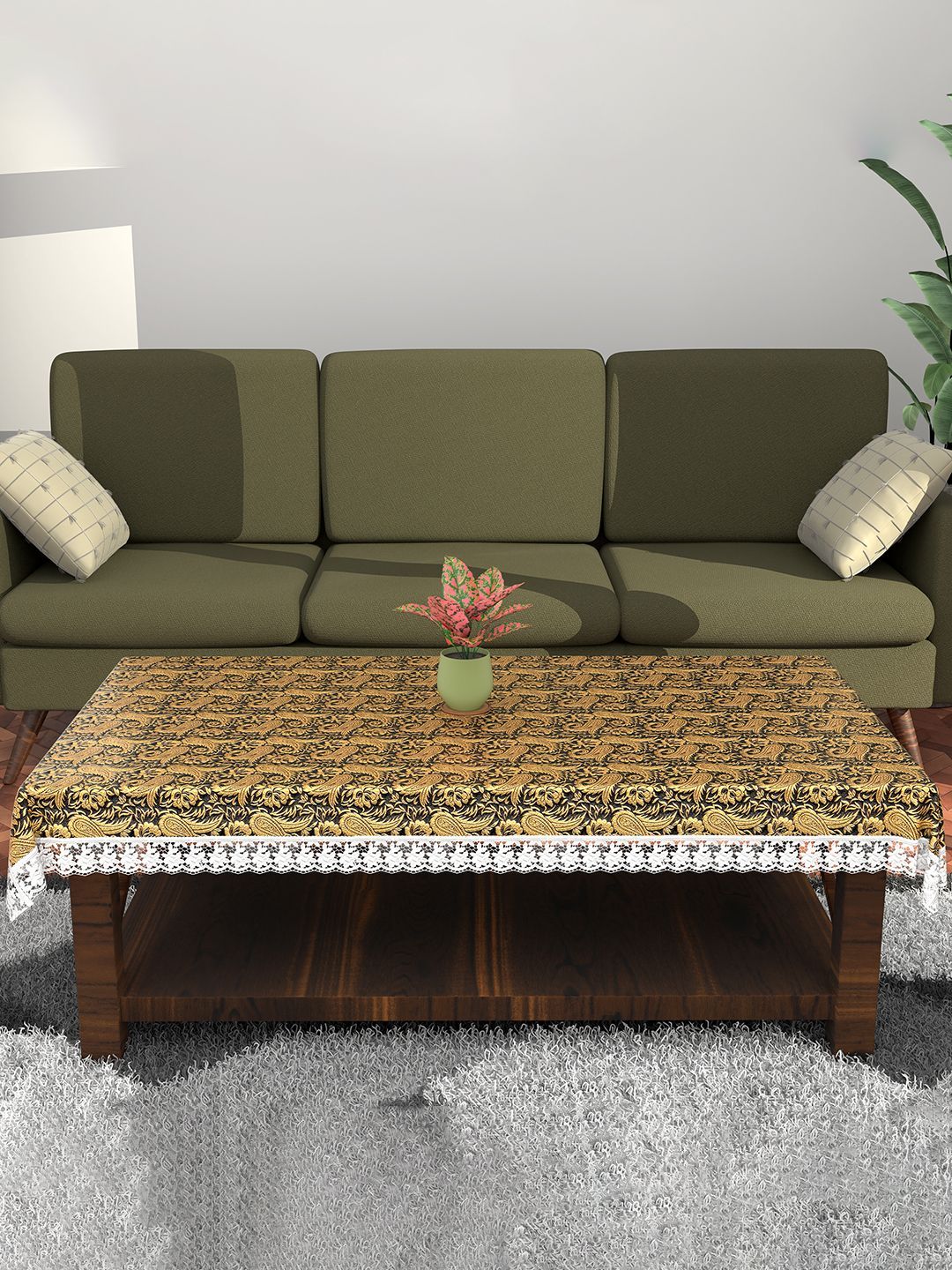 Kuber Industries Black & Brown Floral Waterproof 4-Seater Table Cover-picture-37