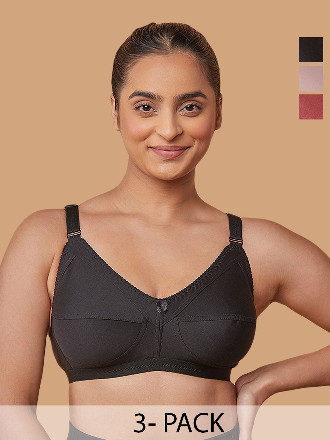 MAASHIE M307 Pack of 3 Non Padded Everyday Minimizer Bra WNE-MFWN
-BLK