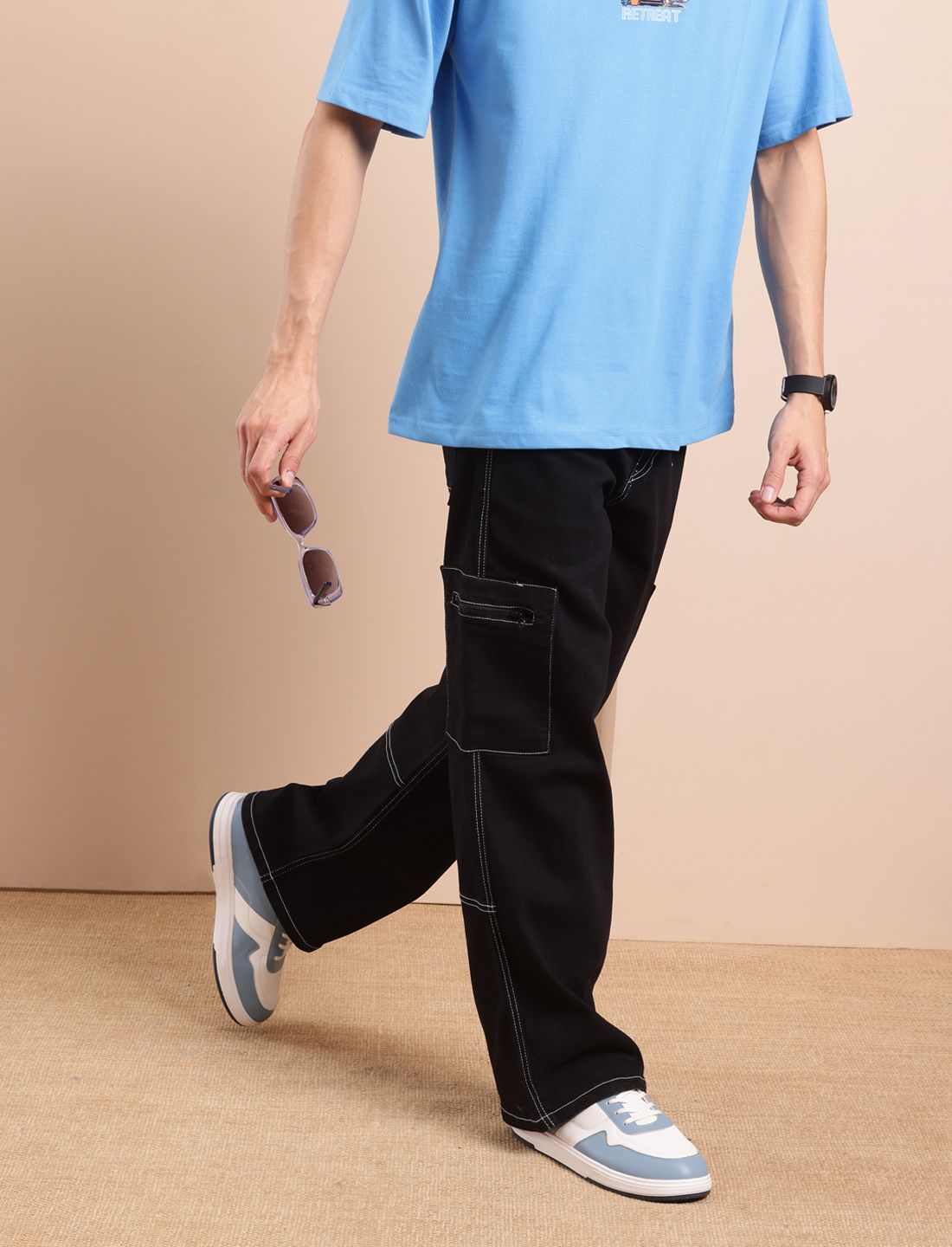 Mast & Harbour Men Straight Fit Stretchable Cargo Style Jeans-picture-33