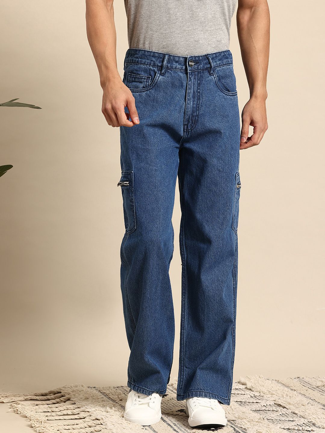 Mast & Harbour Men Straight-Fit Pure Cotton Cargo-Style Jeans-picture-35