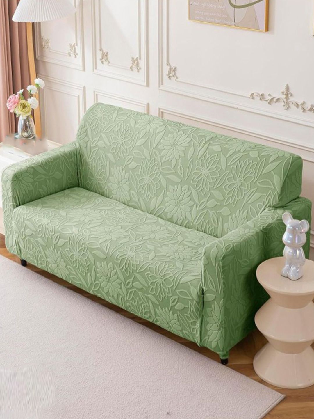 HOUSE OF QUIRK Green Self Design Jacquard Soft Touching 1 Seater Sofa Cover-image-37