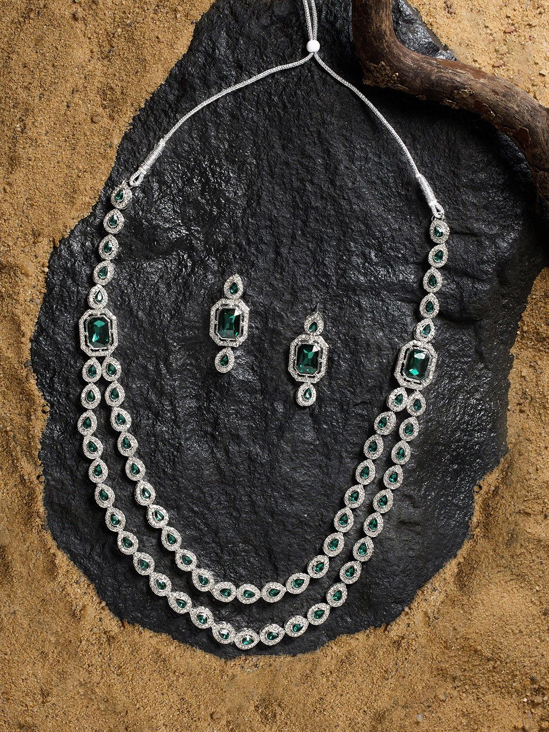 Zaveri Pearls Silver Plated Austrian Diamond-Studded Layered Jewellery Set-picture-25