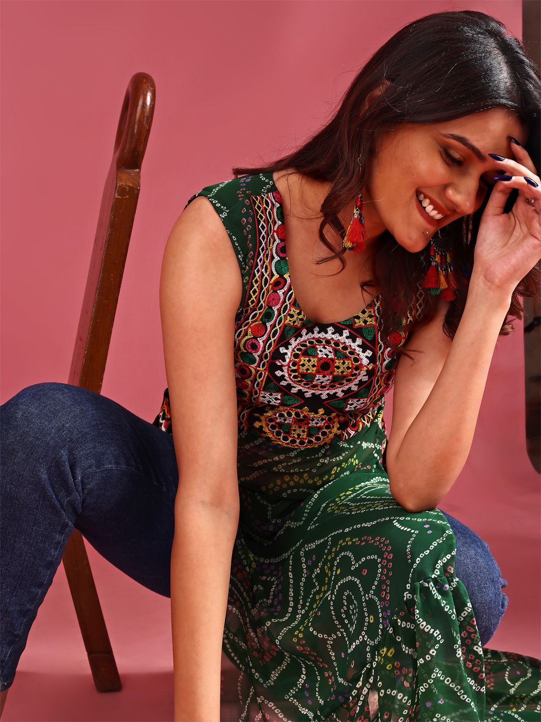 KALINI KALINI Bandhani Printed Regular Georgette A-Line Kurta