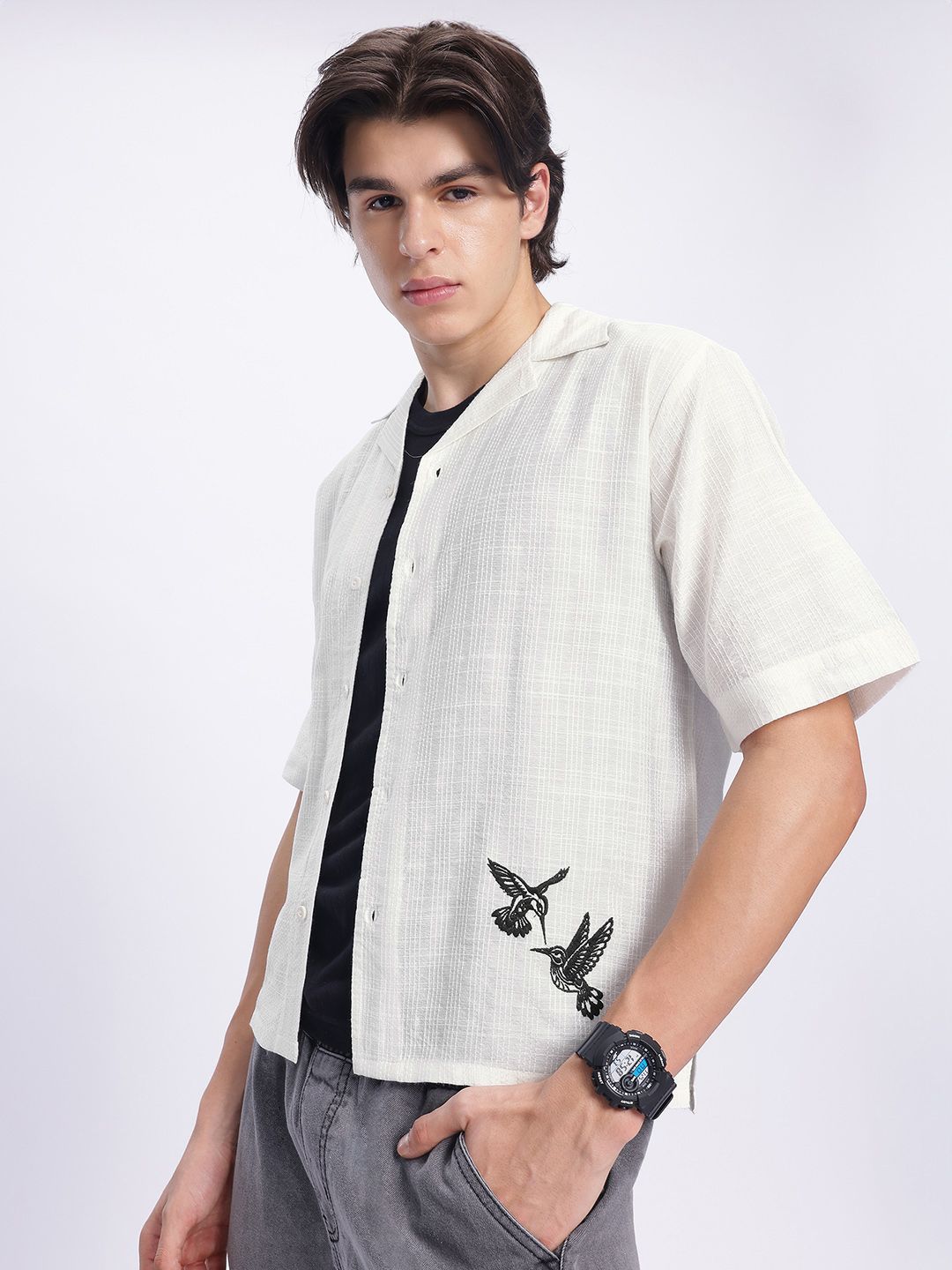 glitchez Casual Comfort Self-Checked Embroidered Shirt-picture-11