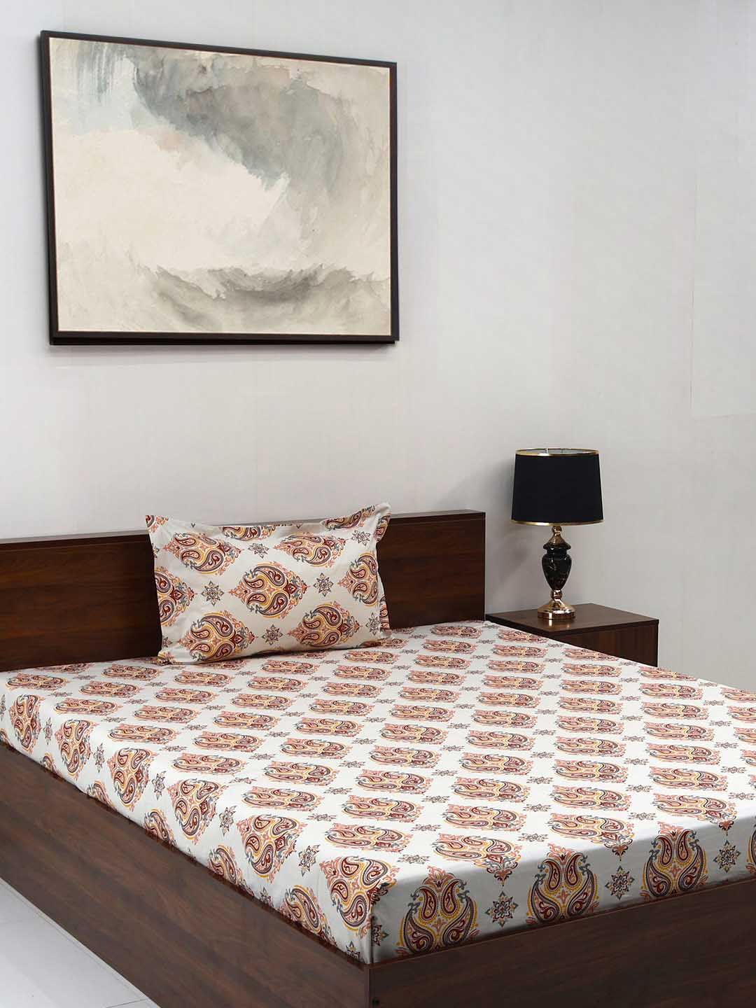 BOMBAY DYEING Cardinal Brown Floral Cotton 120 TC Single Bedsheet Set-1.5 m X 2.24 m-picture-40