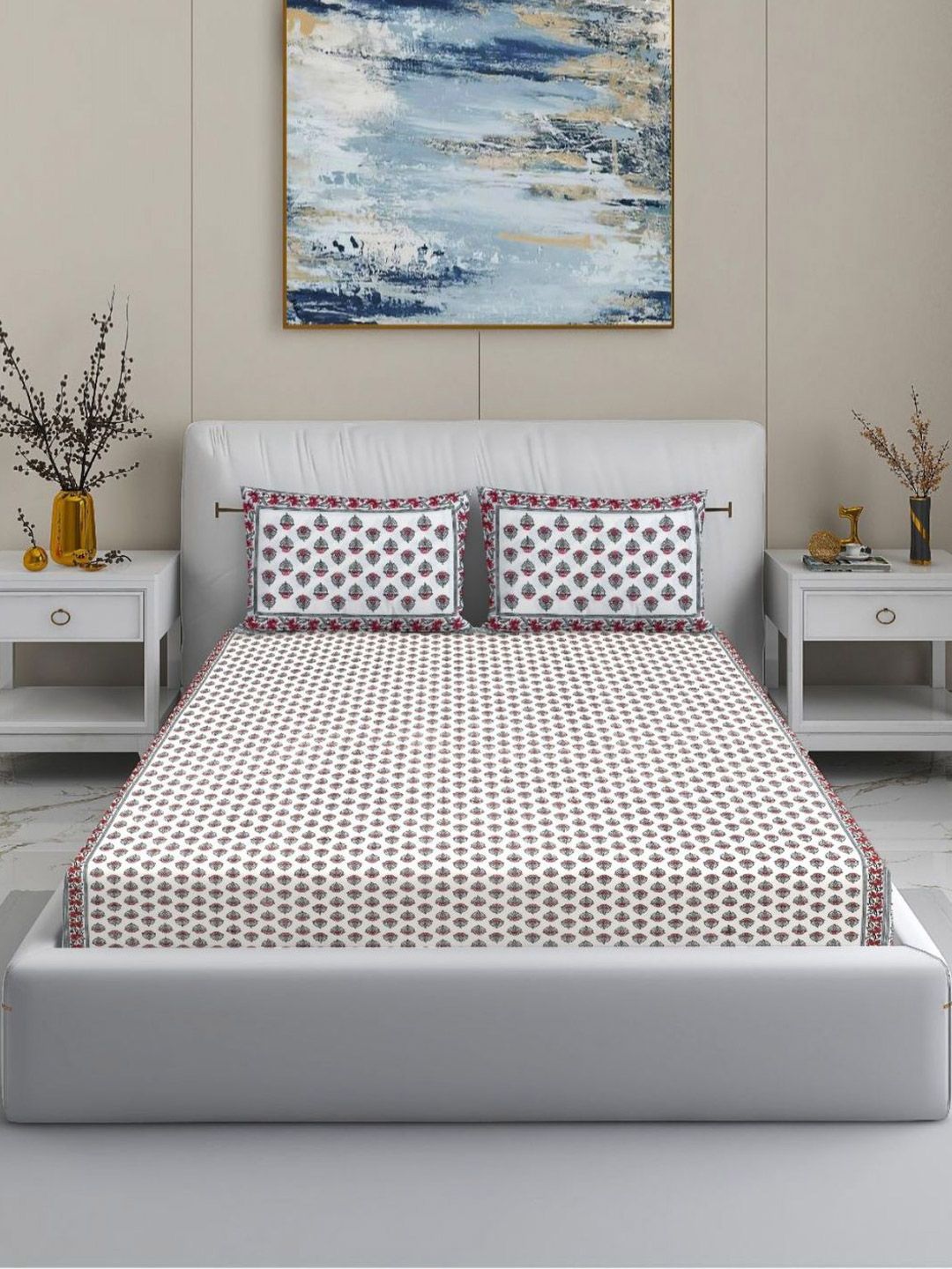 MODEFE Cream-Coloured 144 TC Cotton King Bedsheet with 2 Pillow Covers - 2.2 M x 2.7 M-picture-24