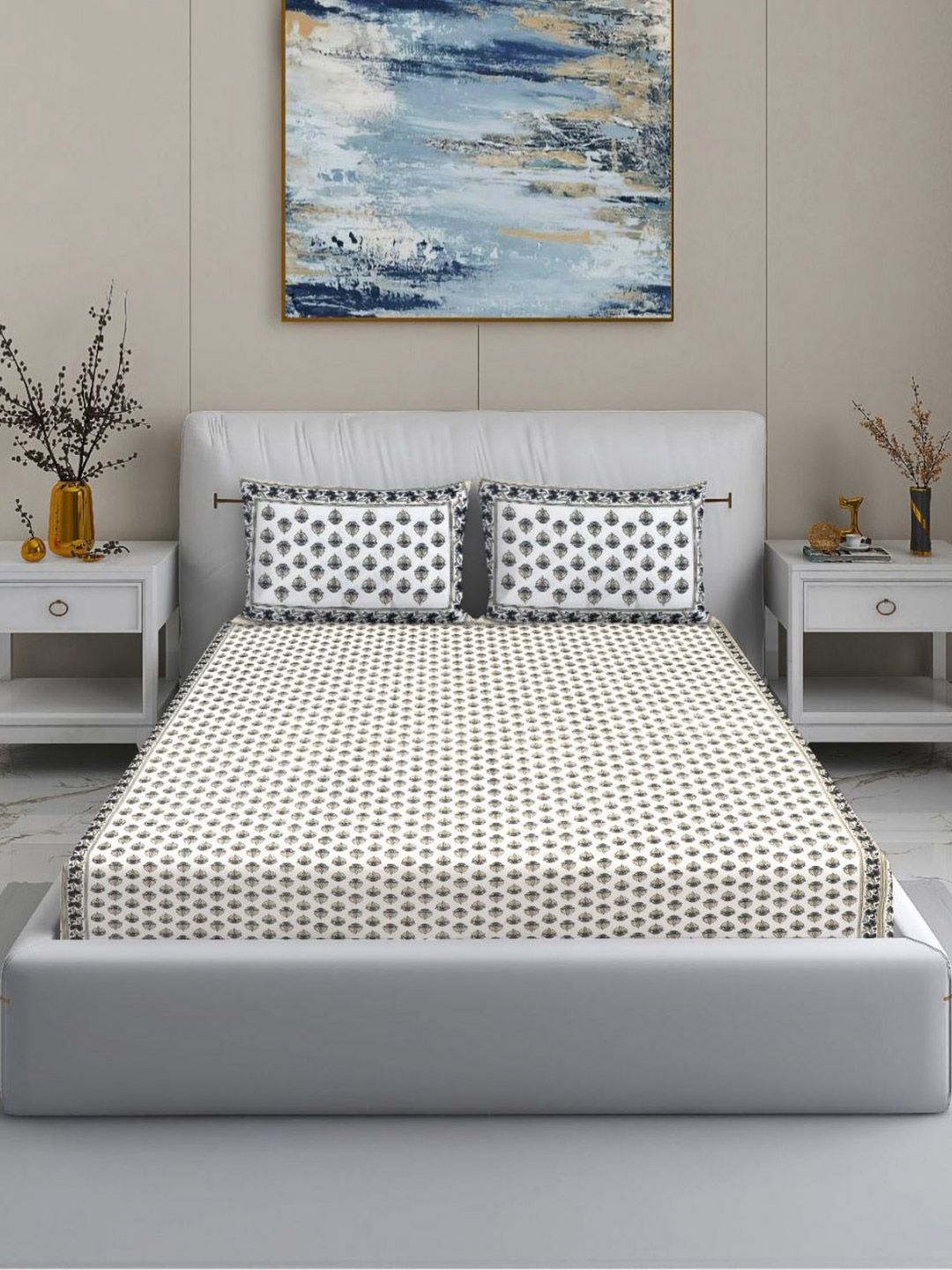 MODEFE Cream-Coloured 144 TC Cotton King Bedsheet With 2 Pillow Covers- 2.2 M x 2.7 M-picture-23