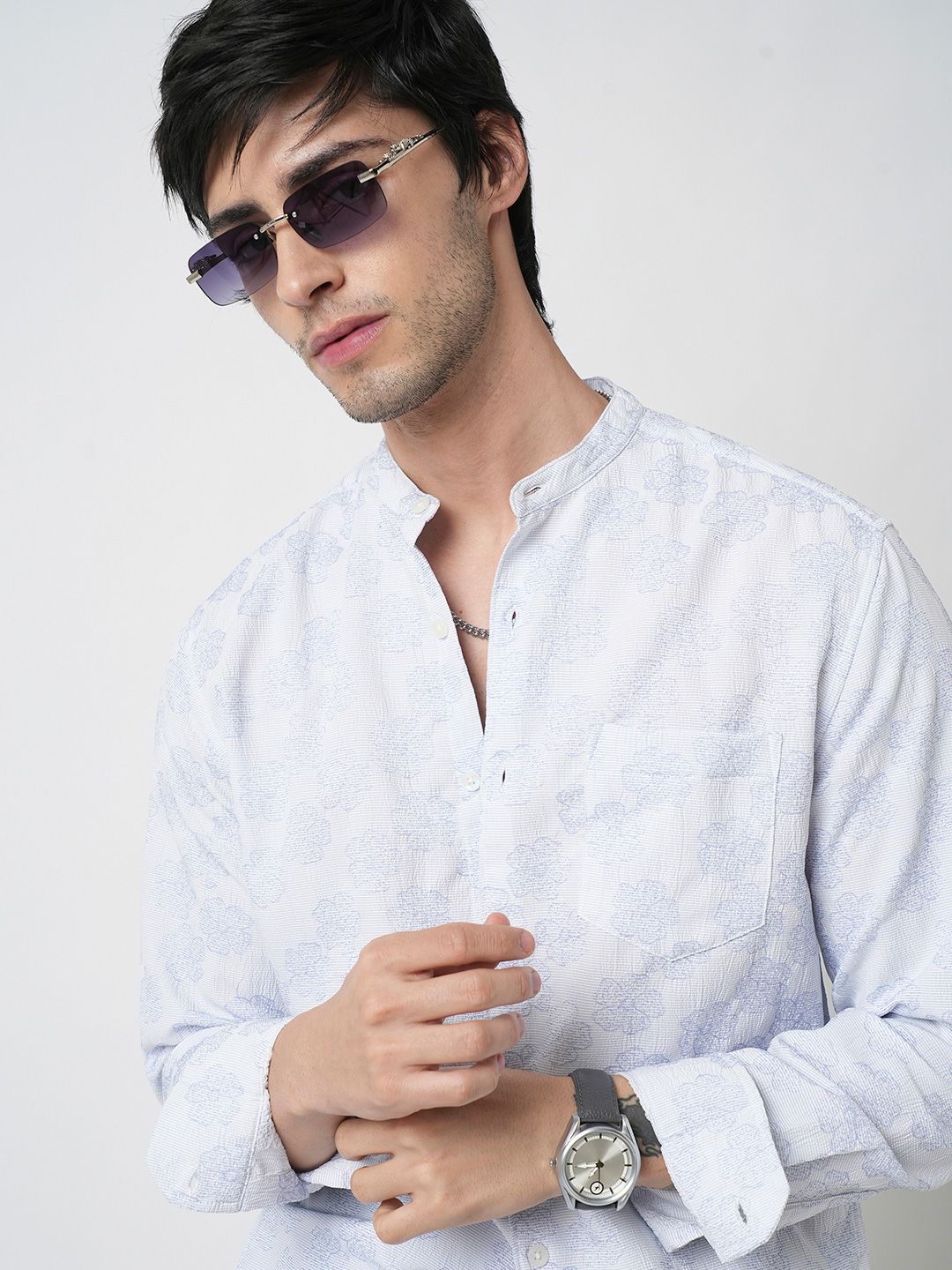 VASTRADO Men Classic Band Collar Floral Printed Slim Fit Casual Shirt-picture-33