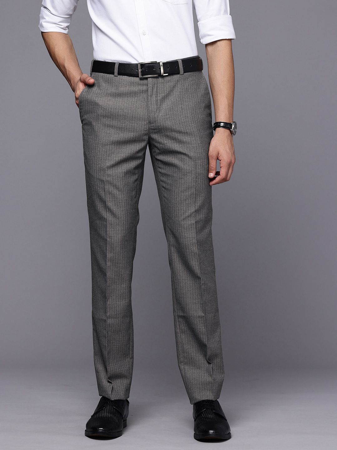 Raymond Men Striped Slim Fit Formal Trousers-picture-36