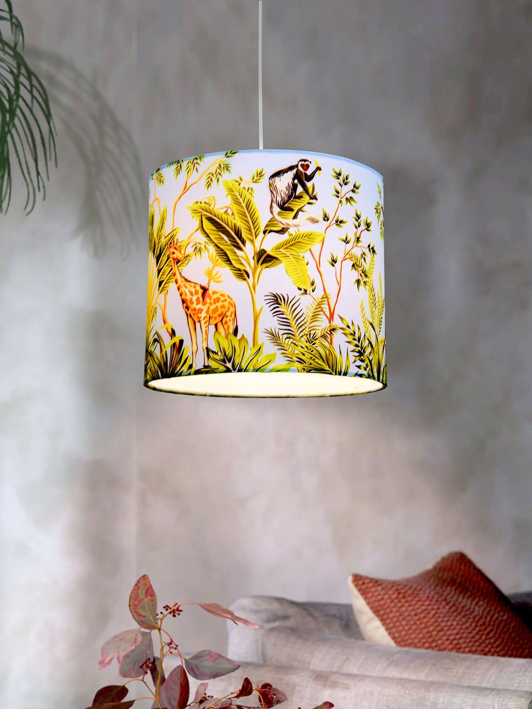 Homesake Green & White Printed Cylinder Shaped Contemporary Ceiling Lamp-picture-14