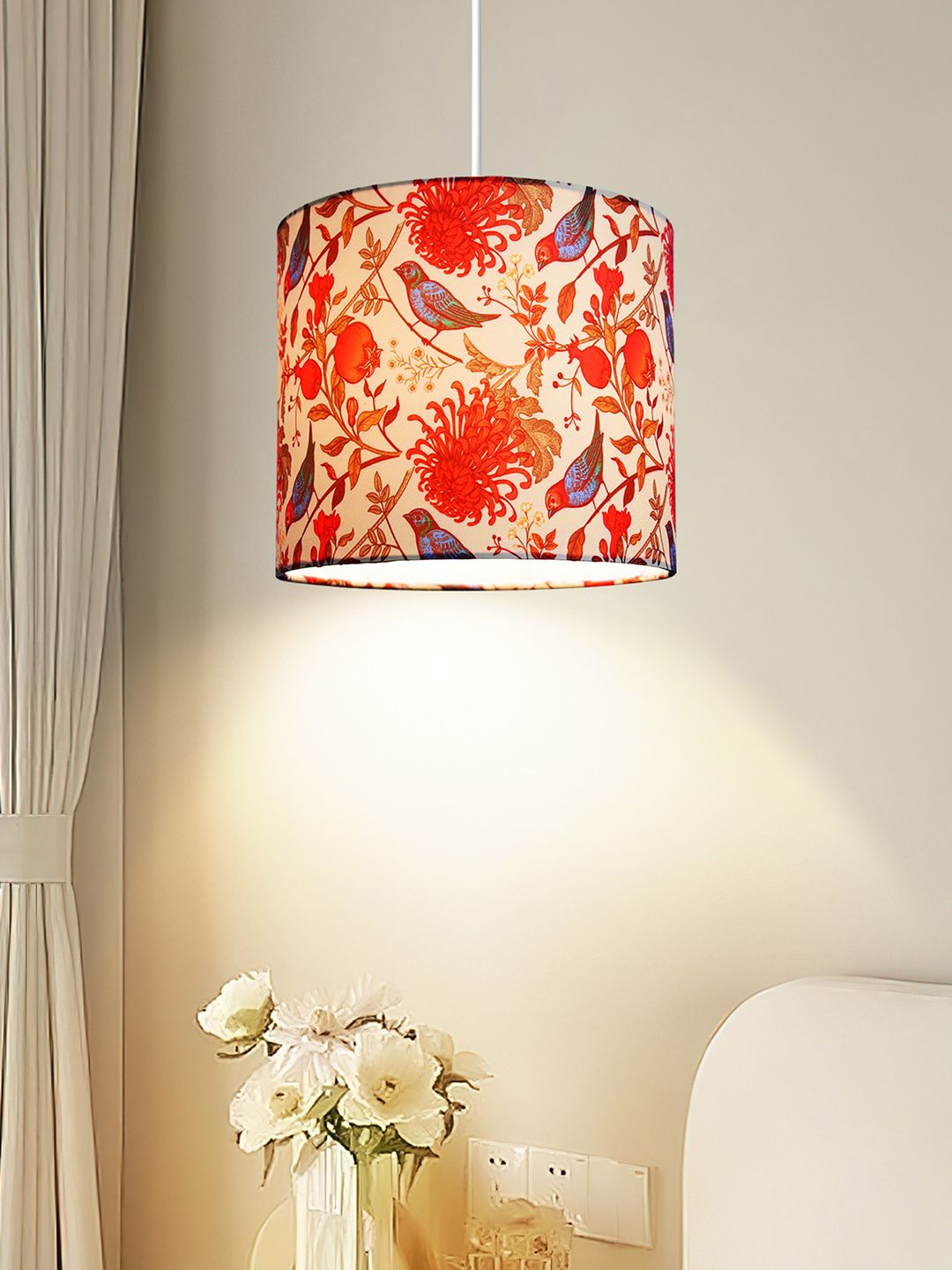 Homesake Red Bird Printed Cylinder Shaped Metal Contemporary Ceiling Lamp-picture-48