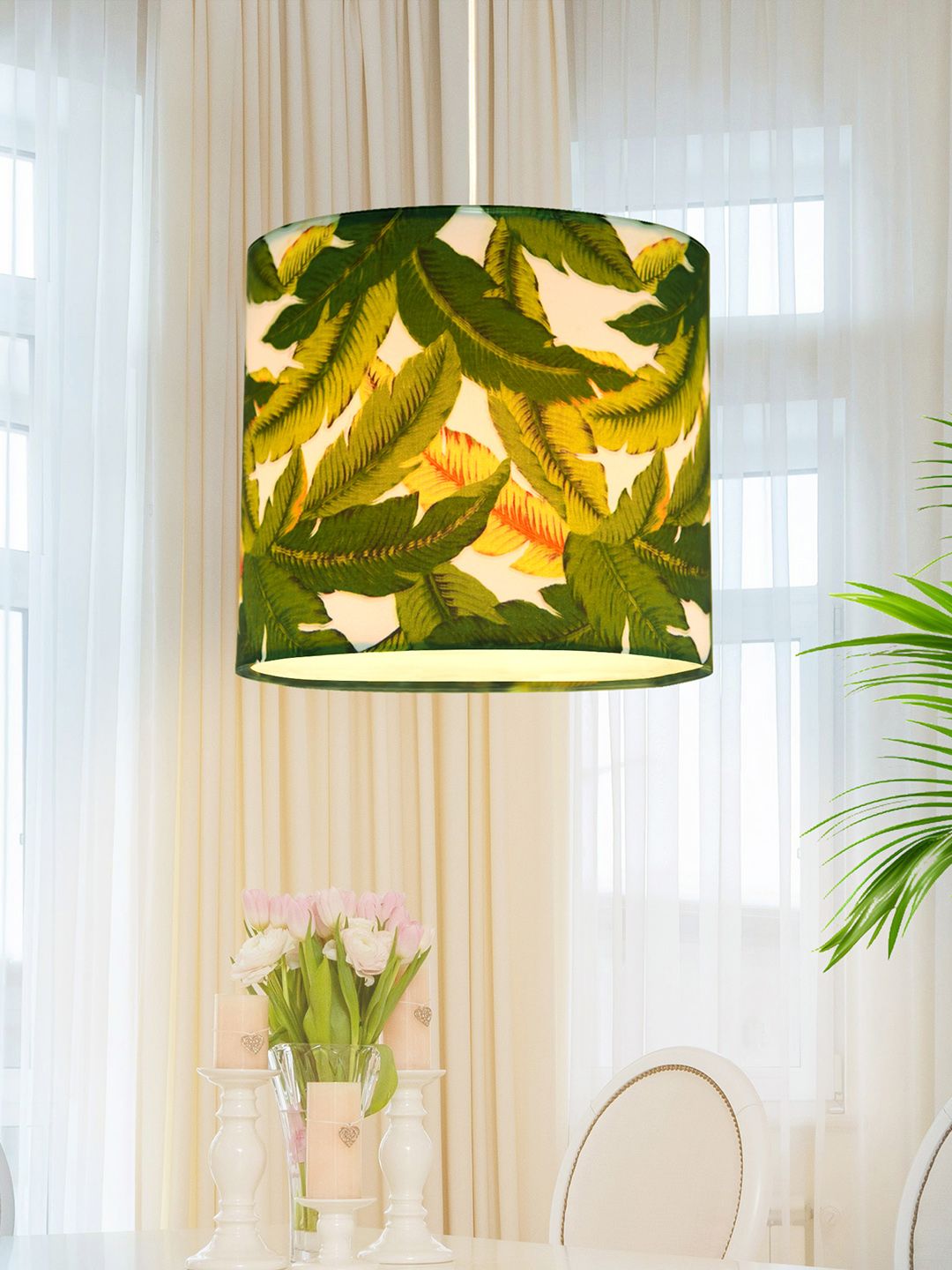 Homesake Green & White Printed Cylinder Shaped Metal Contemporary Ceiling Lamp-picture-51