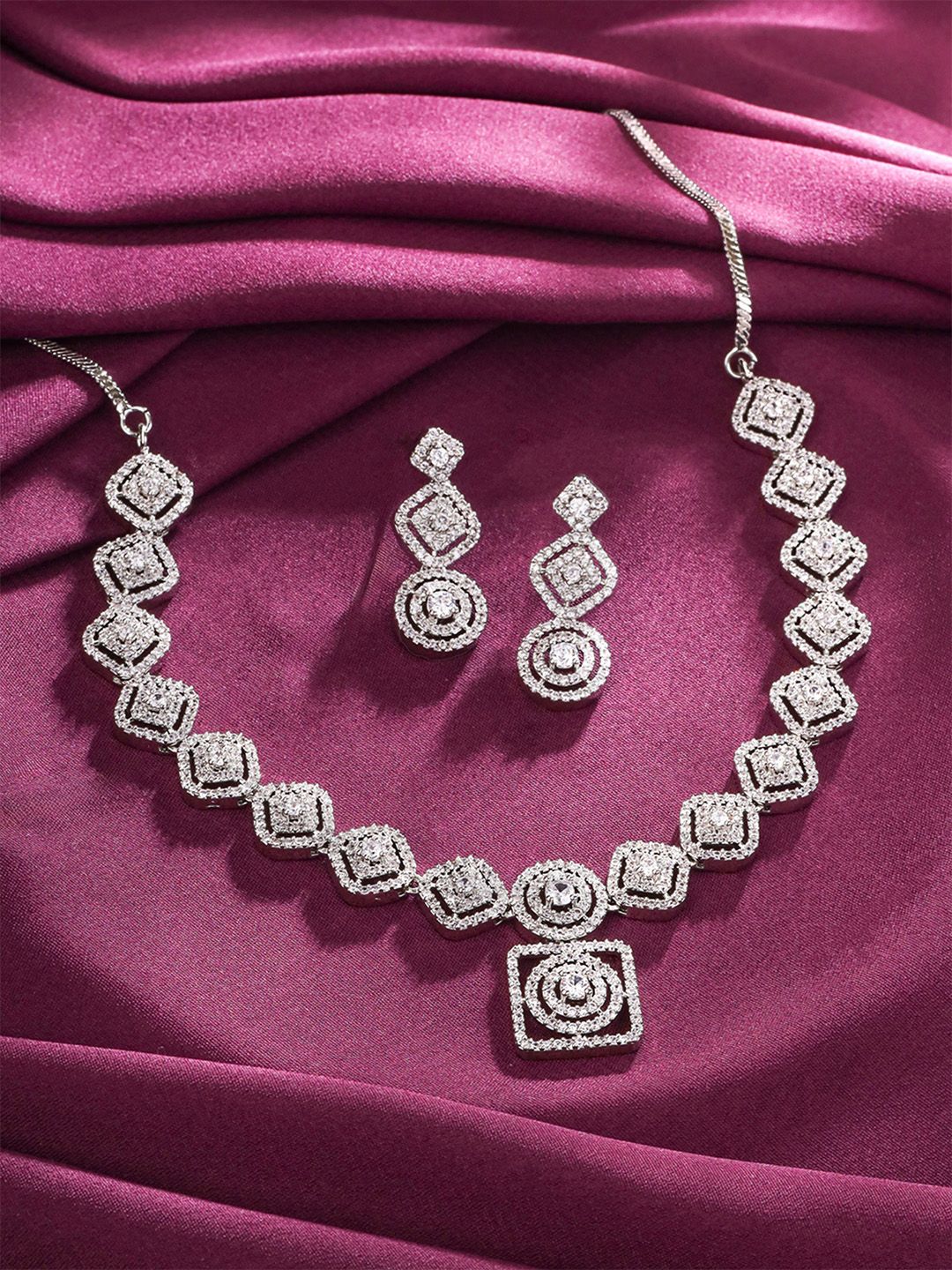 Yellow Chimes Rhodium -Plated Stone-Studded Jewellery Set-picture-41